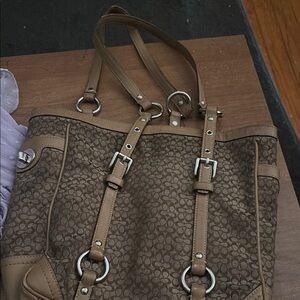 Coach Brown Leather Tote with Signature Design